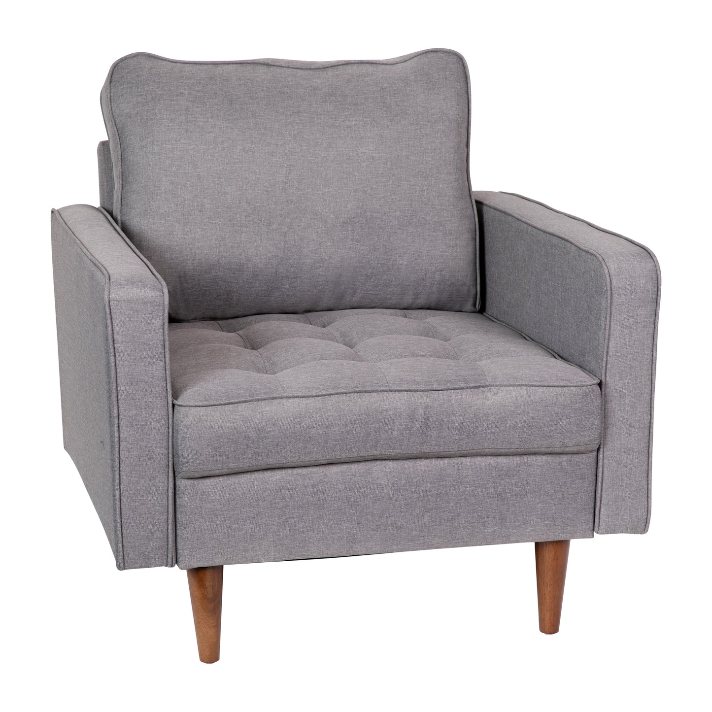 Hudson Mid-Century Modern Commercial Grade Armchair with Tufted Faux Linen Upholstery & Solid Wood Legs in Slate Gray Slate Gray