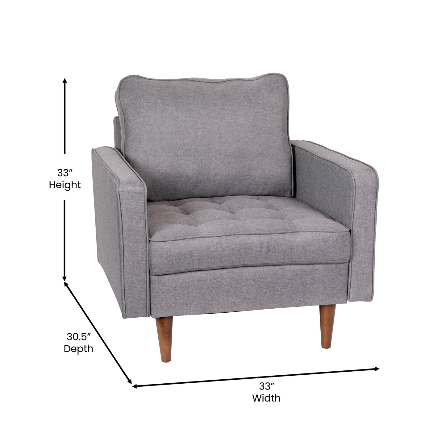 Hudson Mid-Century Modern Commercial Grade Armchair with Tufted Faux Linen Upholstery & Solid Wood Legs in Slate Gray Slate Gray