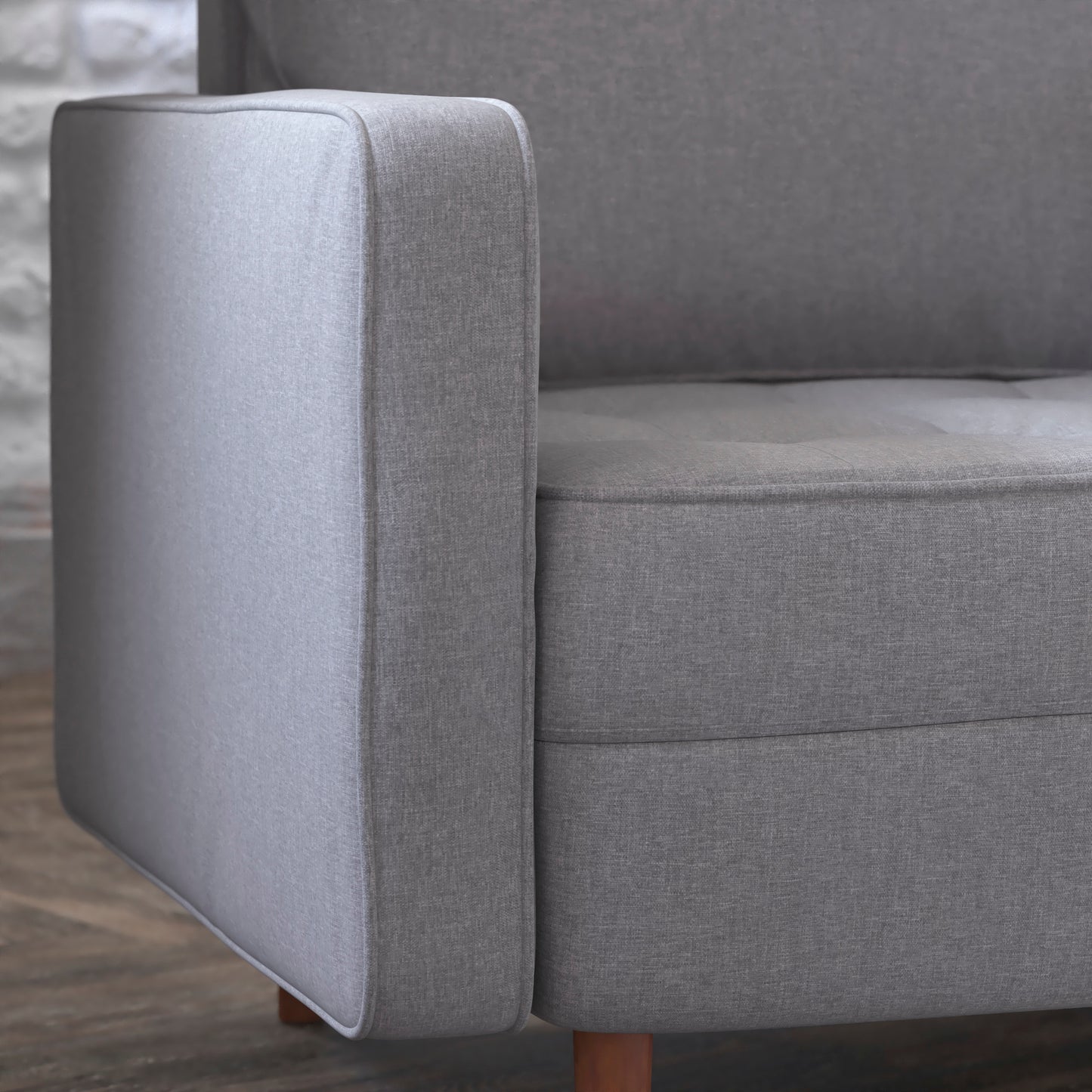 Hudson Mid-Century Modern Commercial Grade Armchair with Tufted Faux Linen Upholstery & Solid Wood Legs in Slate Gray Slate Gray