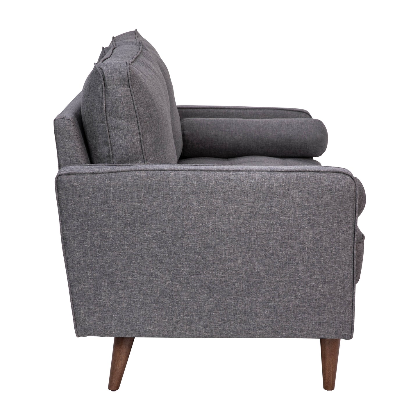 Hudson Mid-Century Modern Loveseat Sofa with Tufted Faux Linen Upholstery & Solid Wood Legs in Dark Gray Dark Gray