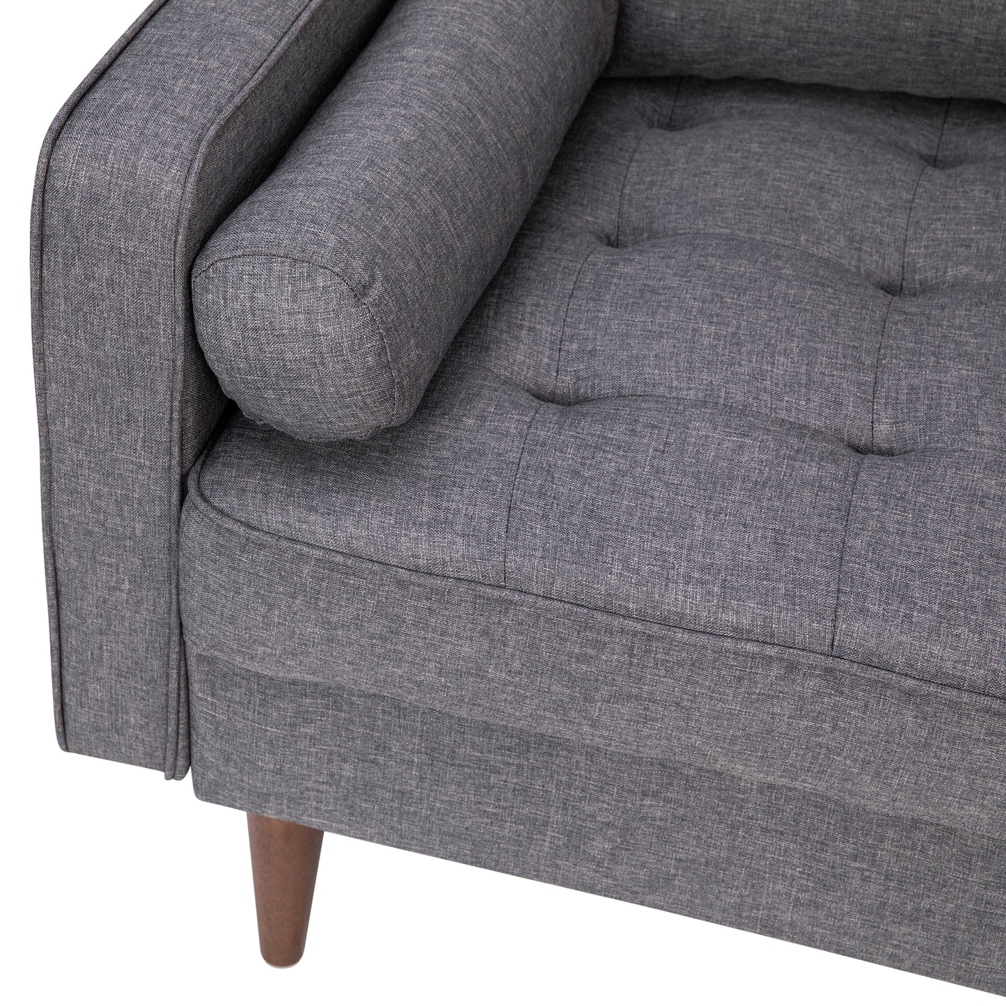 Hudson Mid-Century Modern Loveseat Sofa with Tufted Faux Linen Upholstery & Solid Wood Legs in Dark Gray Dark Gray