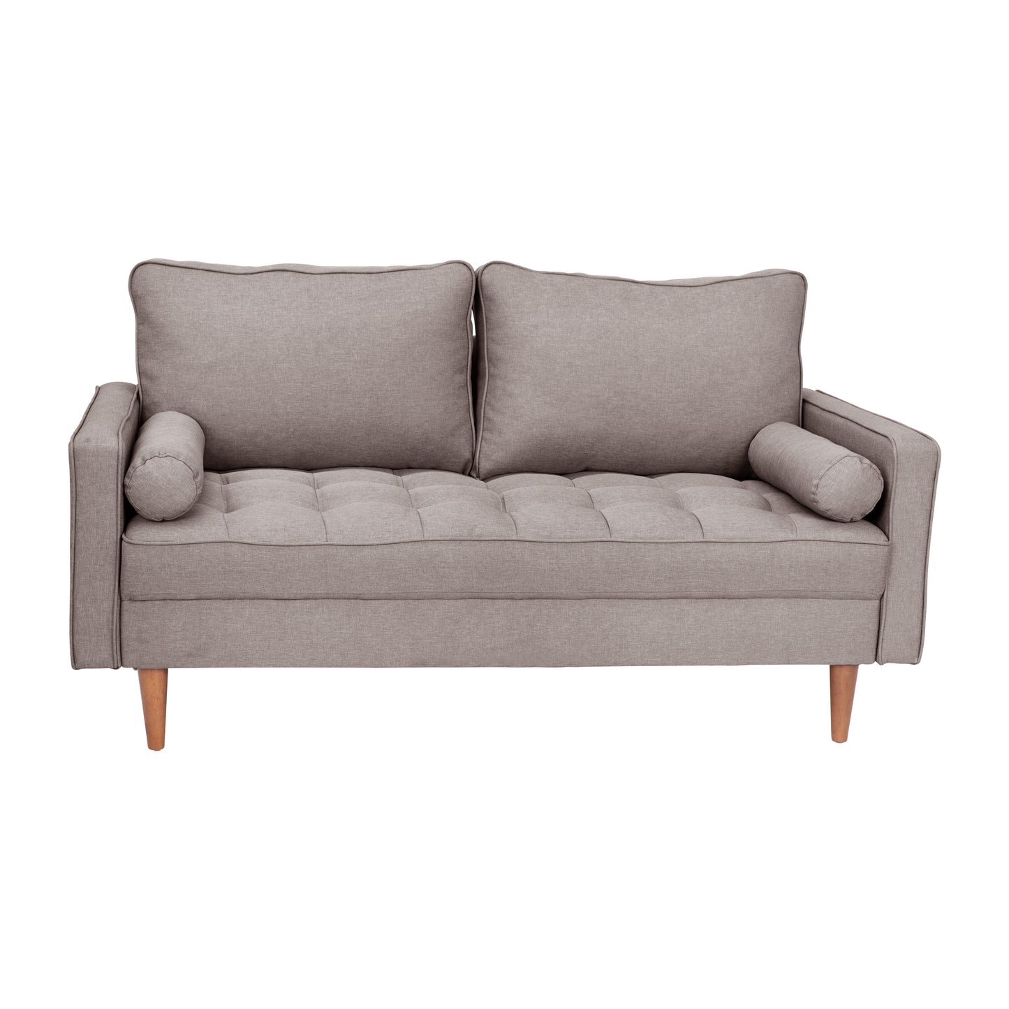 Hudson Mid-Century Modern Loveseat Sofa with Tufted Faux Linen Upholstery & Solid Wood Legs in Slate Gray Slate Gray