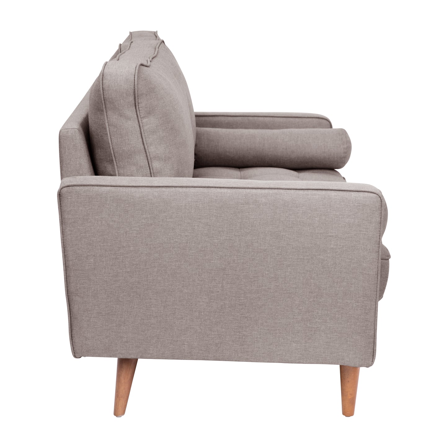 Hudson Mid-Century Modern Loveseat Sofa with Tufted Faux Linen Upholstery & Solid Wood Legs in Slate Gray Slate Gray