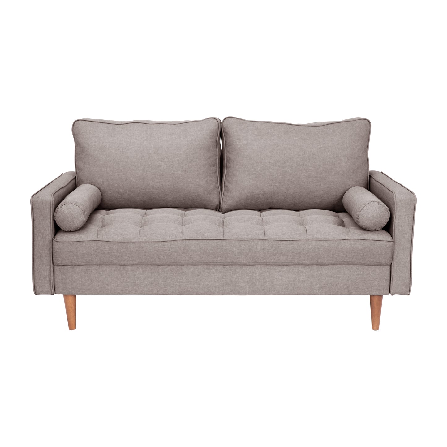 Hudson Mid-Century Modern Loveseat Sofa with Tufted Faux Linen Upholstery & Solid Wood Legs in Slate Gray Slate Gray