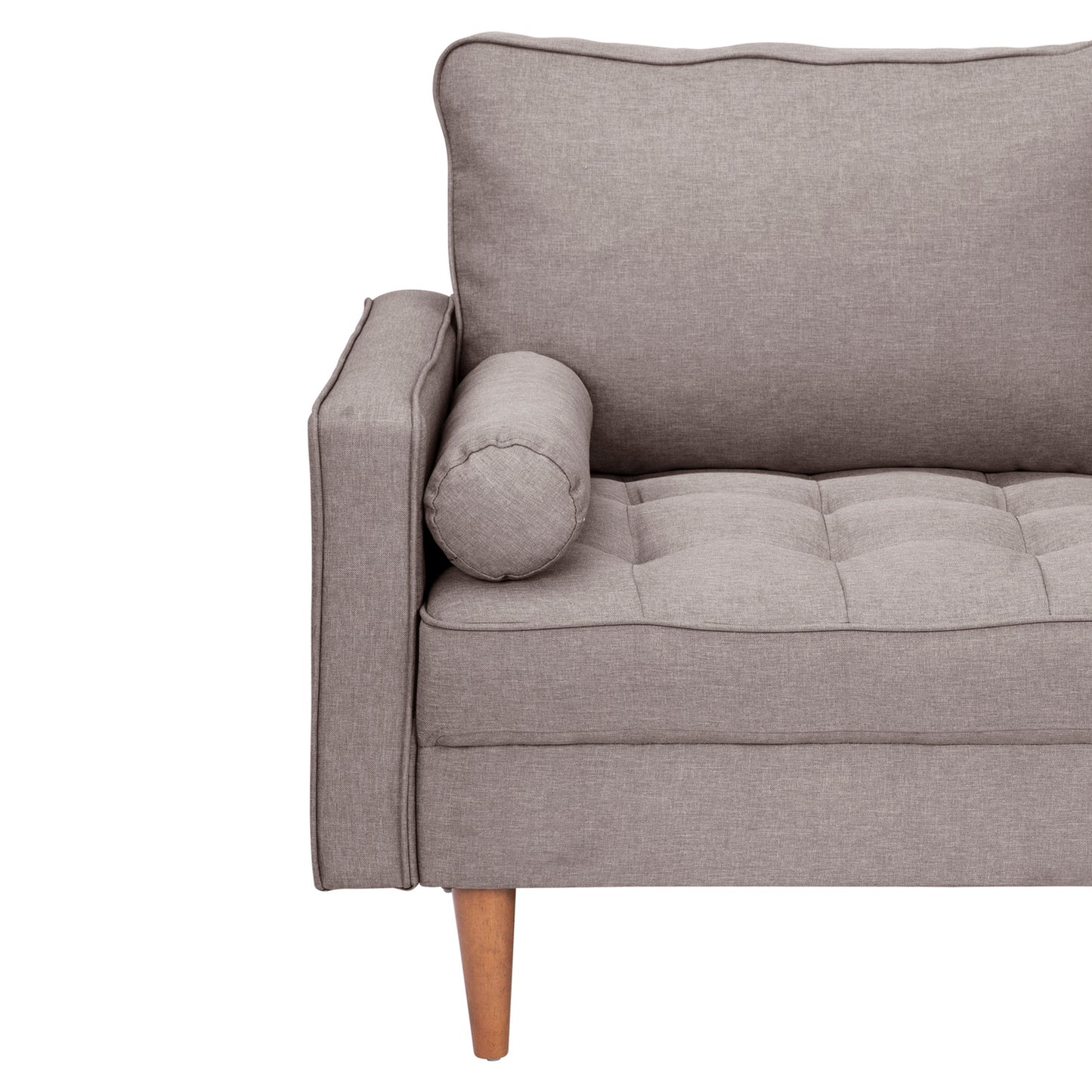 Hudson Mid-Century Modern Loveseat Sofa with Tufted Faux Linen Upholstery & Solid Wood Legs in Slate Gray Slate Gray