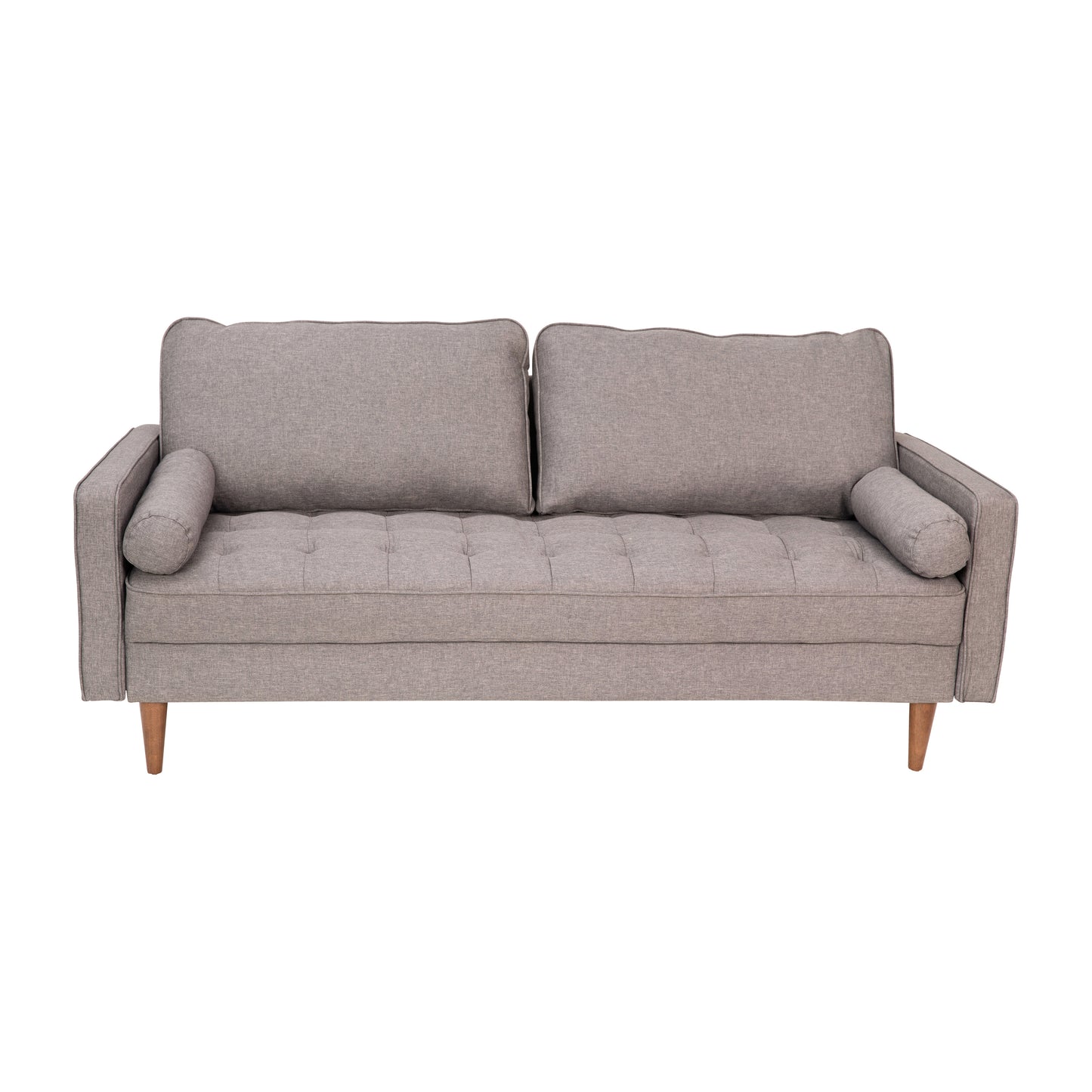 Hudson Mid-Century Modern Sofa with Tufted Faux Linen Upholstery & Solid Wood Legs in Slate Gray Slate Gray
