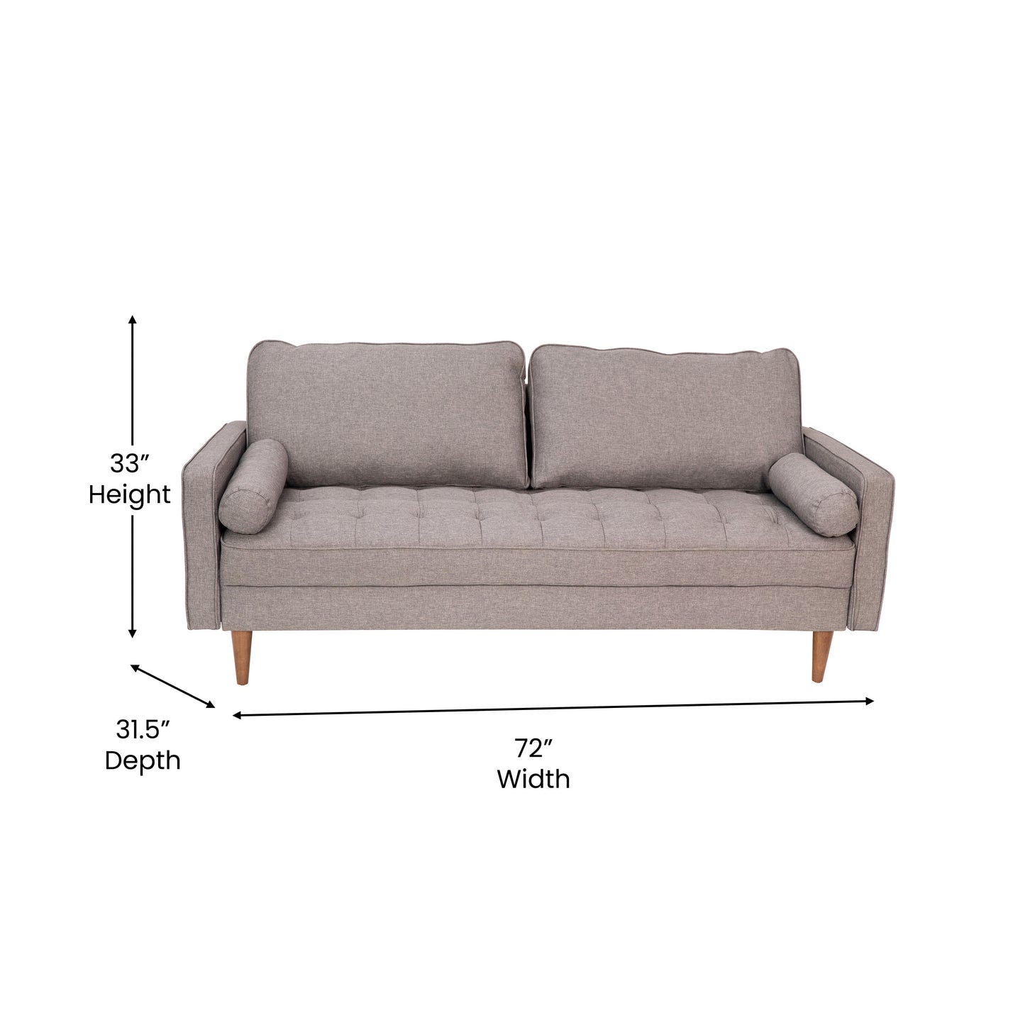 Hudson Mid-Century Modern Sofa with Tufted Faux Linen Upholstery & Solid Wood Legs in Slate Gray Slate Gray