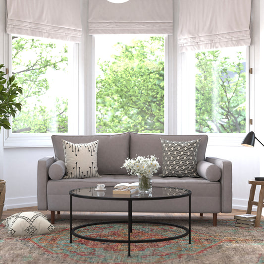 Hudson Mid-Century Modern Sofa with Tufted Faux Linen Upholstery & Solid Wood Legs in Slate Gray Slate Gray IS-PS100-GY-GG