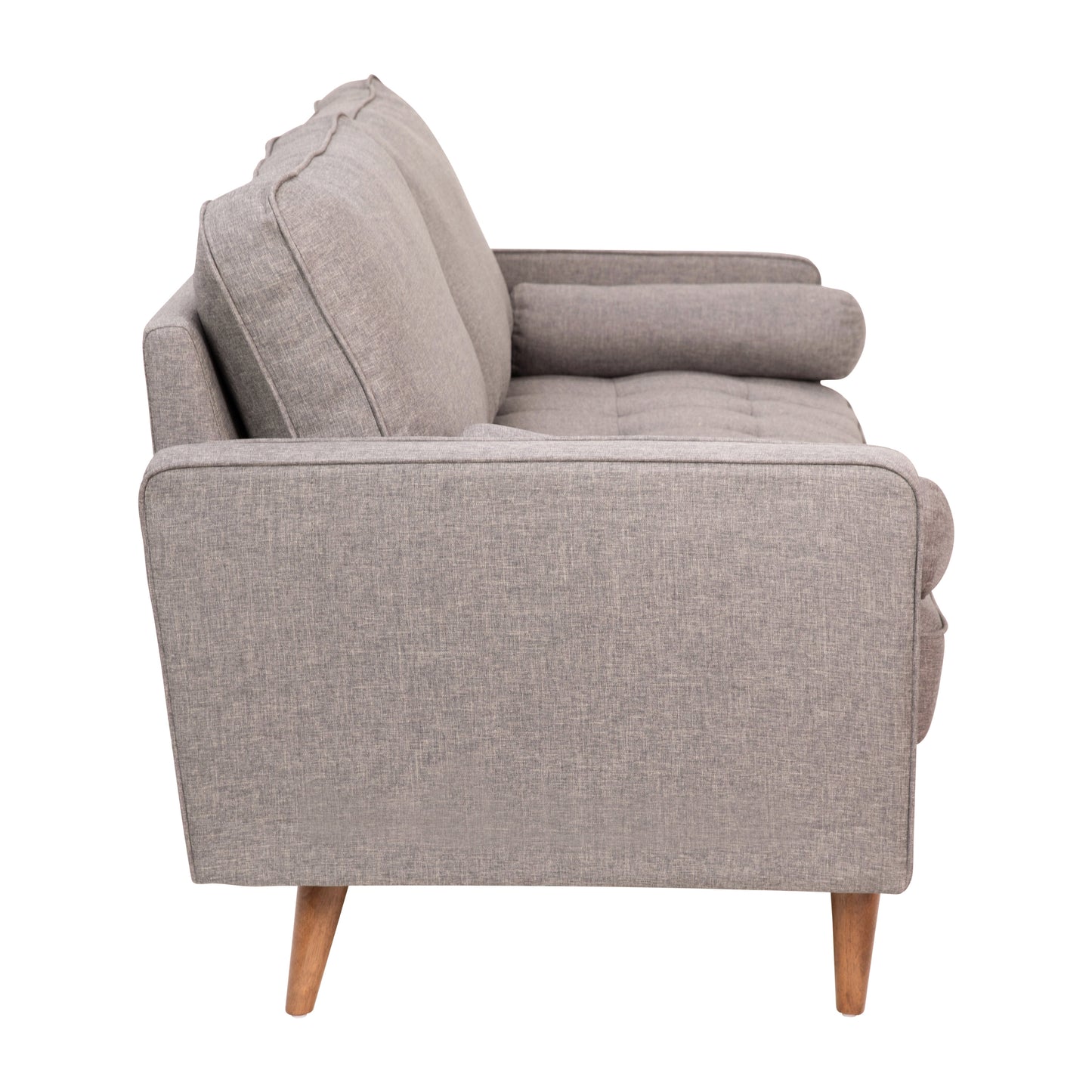 Hudson Mid-Century Modern Sofa with Tufted Faux Linen Upholstery & Solid Wood Legs in Slate Gray Slate Gray