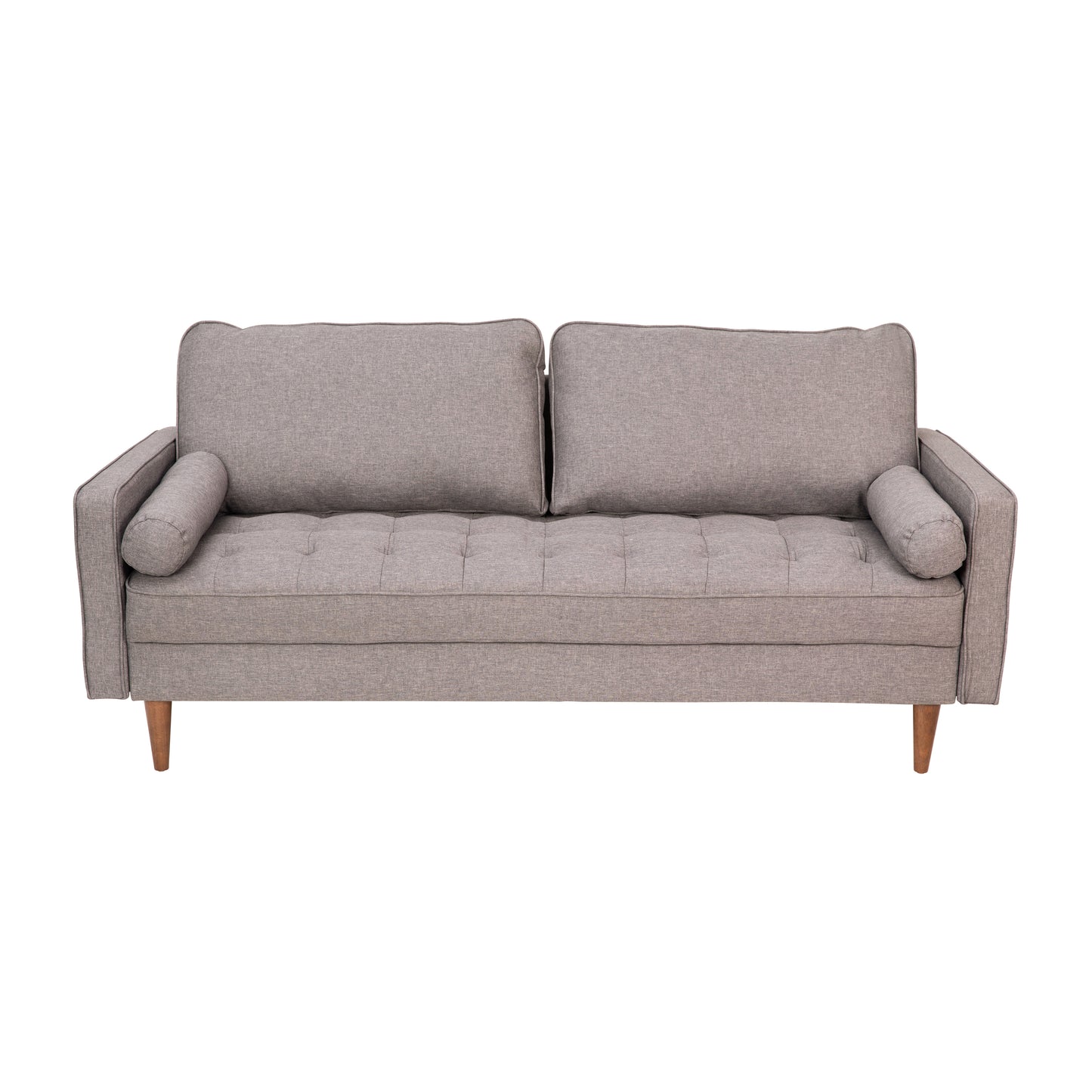 Hudson Mid-Century Modern Sofa with Tufted Faux Linen Upholstery & Solid Wood Legs in Slate Gray Slate Gray