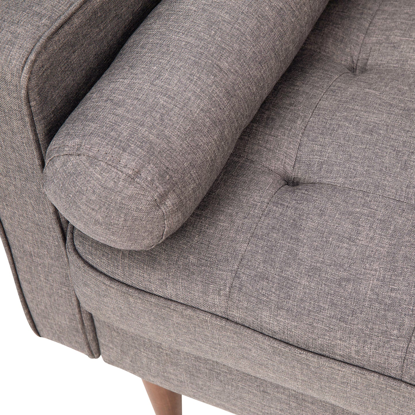 Hudson Mid-Century Modern Sofa with Tufted Faux Linen Upholstery & Solid Wood Legs in Slate Gray Slate Gray
