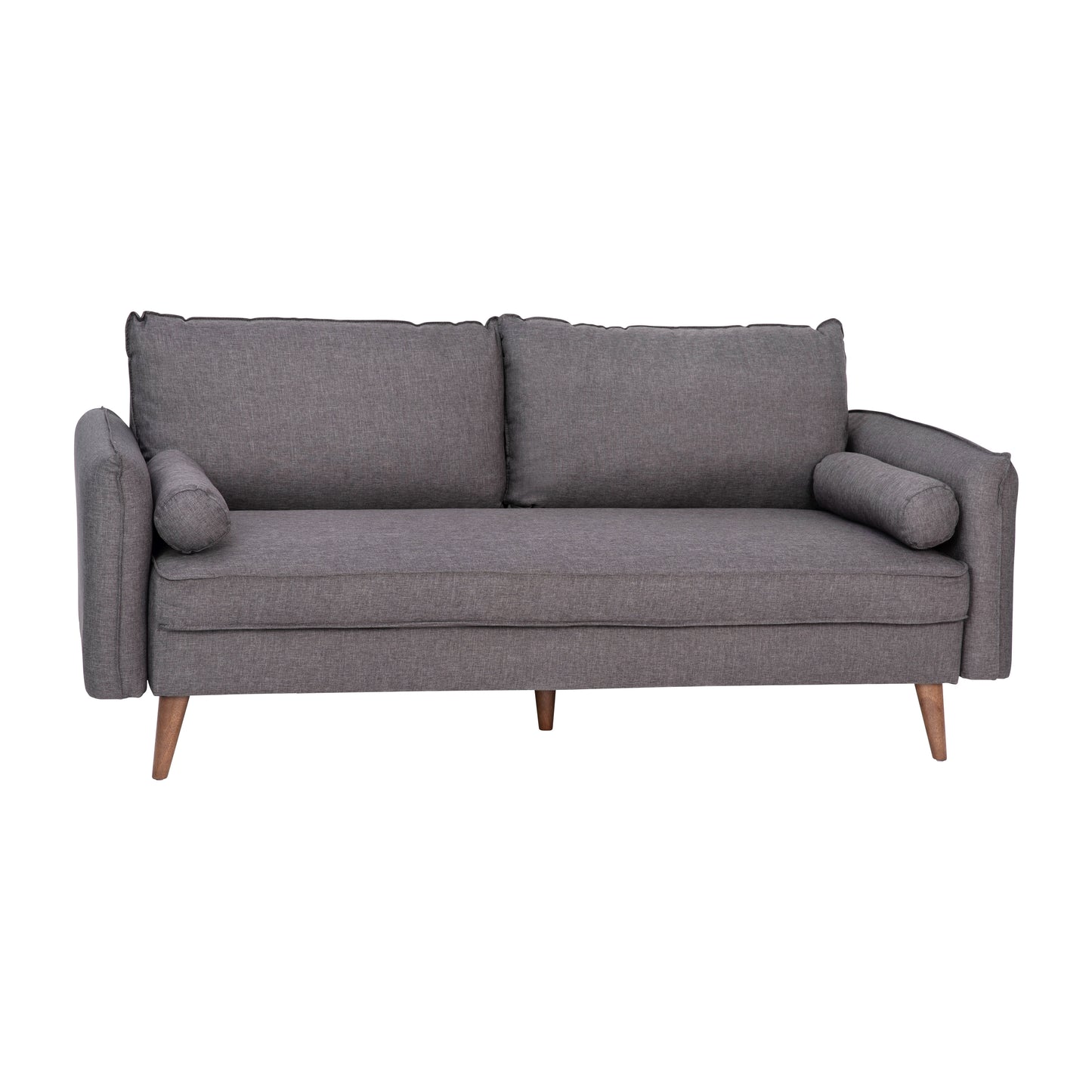 Evie Mid-Century Modern Sofa with Faux Linen Fabric Upholstery & Solid Wood Legs in Stone Gray Stone Gray