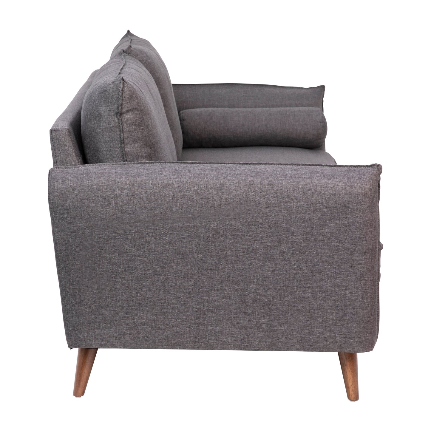 Evie Mid-Century Modern Sofa with Faux Linen Fabric Upholstery & Solid Wood Legs in Stone Gray Stone Gray