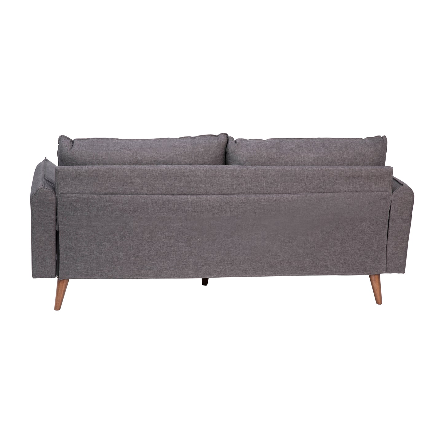 Evie Mid-Century Modern Sofa with Faux Linen Fabric Upholstery & Solid Wood Legs in Stone Gray Stone Gray
