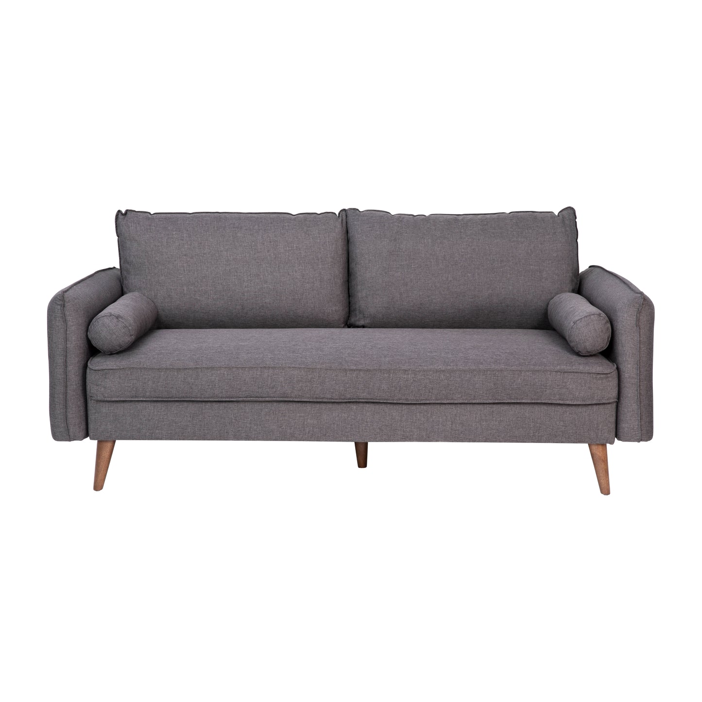 Evie Mid-Century Modern Sofa with Faux Linen Fabric Upholstery & Solid Wood Legs in Stone Gray Stone Gray