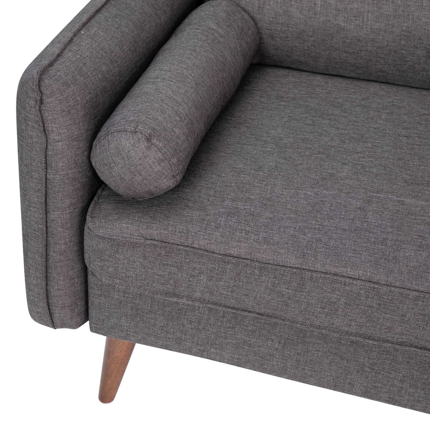 Evie Mid-Century Modern Sofa with Faux Linen Fabric Upholstery & Solid Wood Legs in Stone Gray Stone Gray