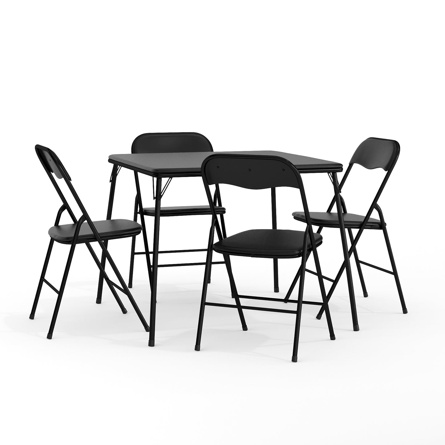 Madison 5 Piece Black Folding Card Table and Chair Set with 4 Metal Padded Folding Chairs and Square Table Black