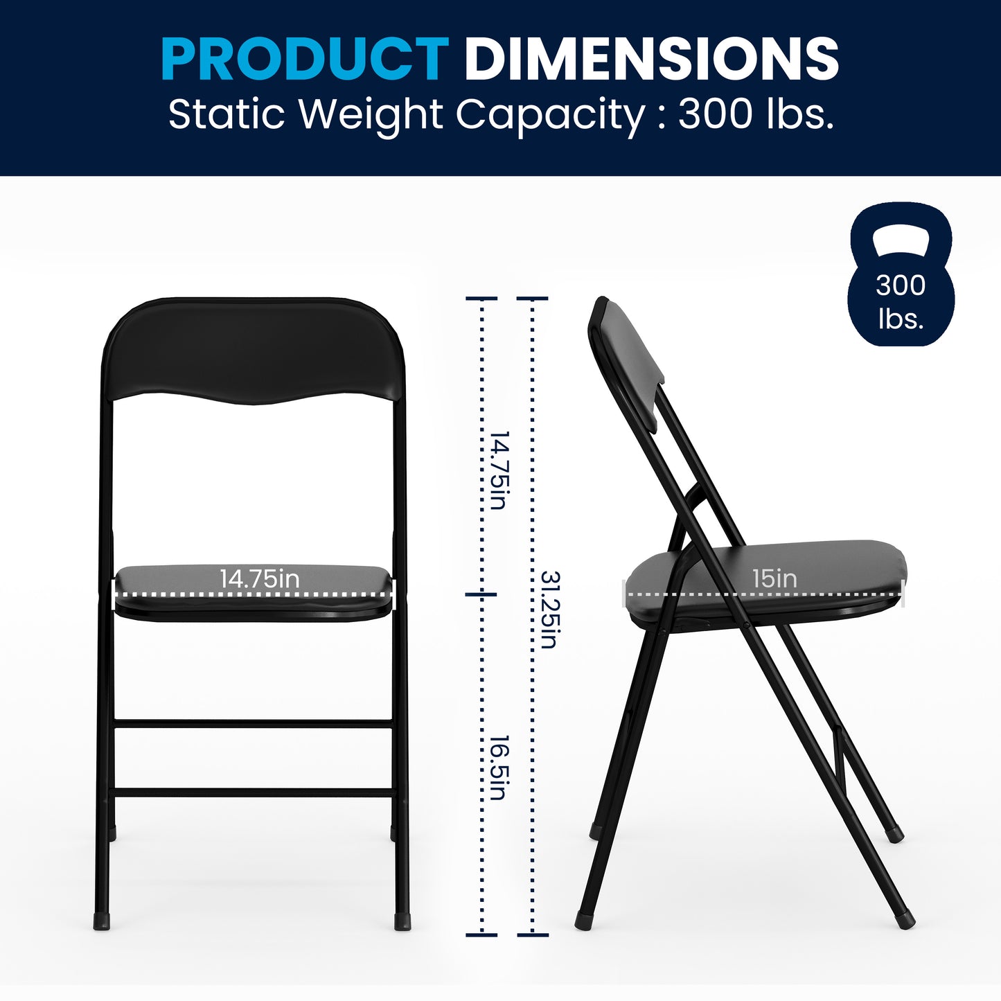 Madison 5 Piece Black Folding Card Table and Chair Set with 4 Metal Padded Folding Chairs and Square Table Black