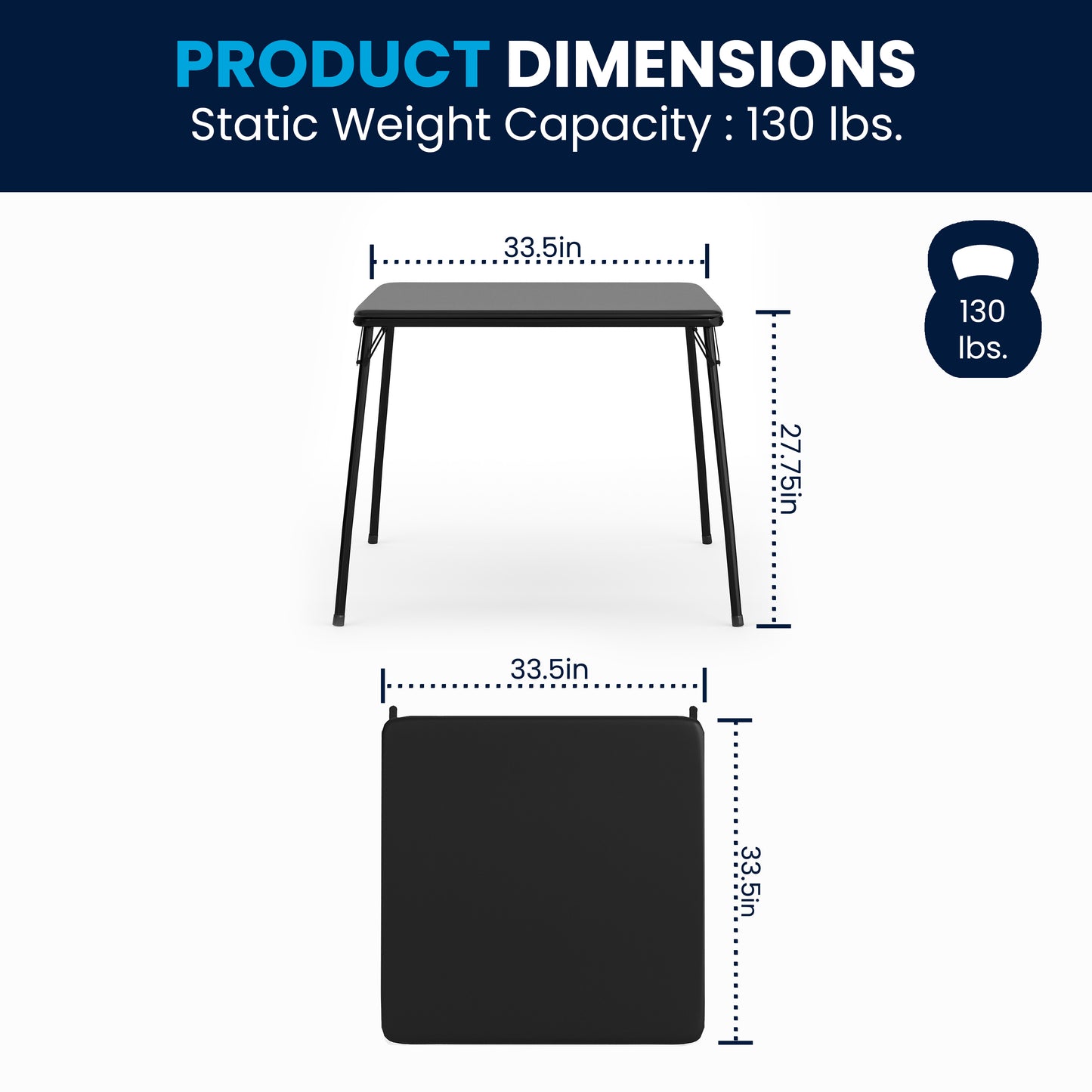 Madison 5 Piece Black Folding Card Table and Chair Set with 4 Metal Padded Folding Chairs and Square Table Black