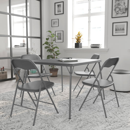 Madison 5 Piece Gray Folding Card Table and Chair Set Gray