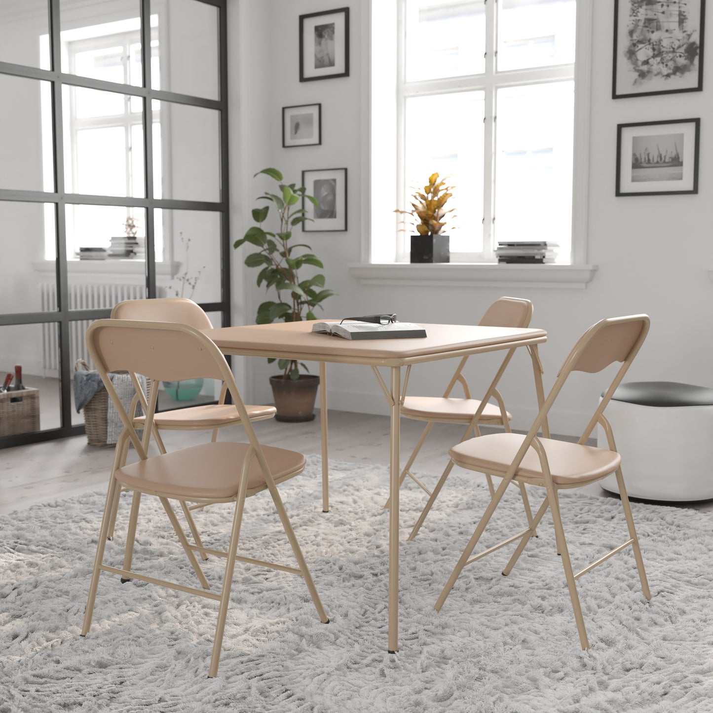 Madison 5 Piece Tan Folding Card Table and Chair Set Tan JB-1-TAN-GG