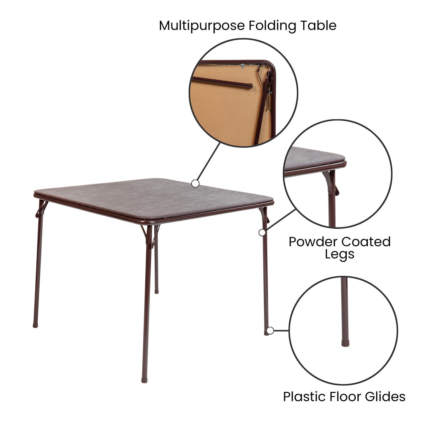 Madelyn Brown 33.5" Folding Card Table for 4 with Foldable Legs and Portable Lightweight Design Brown