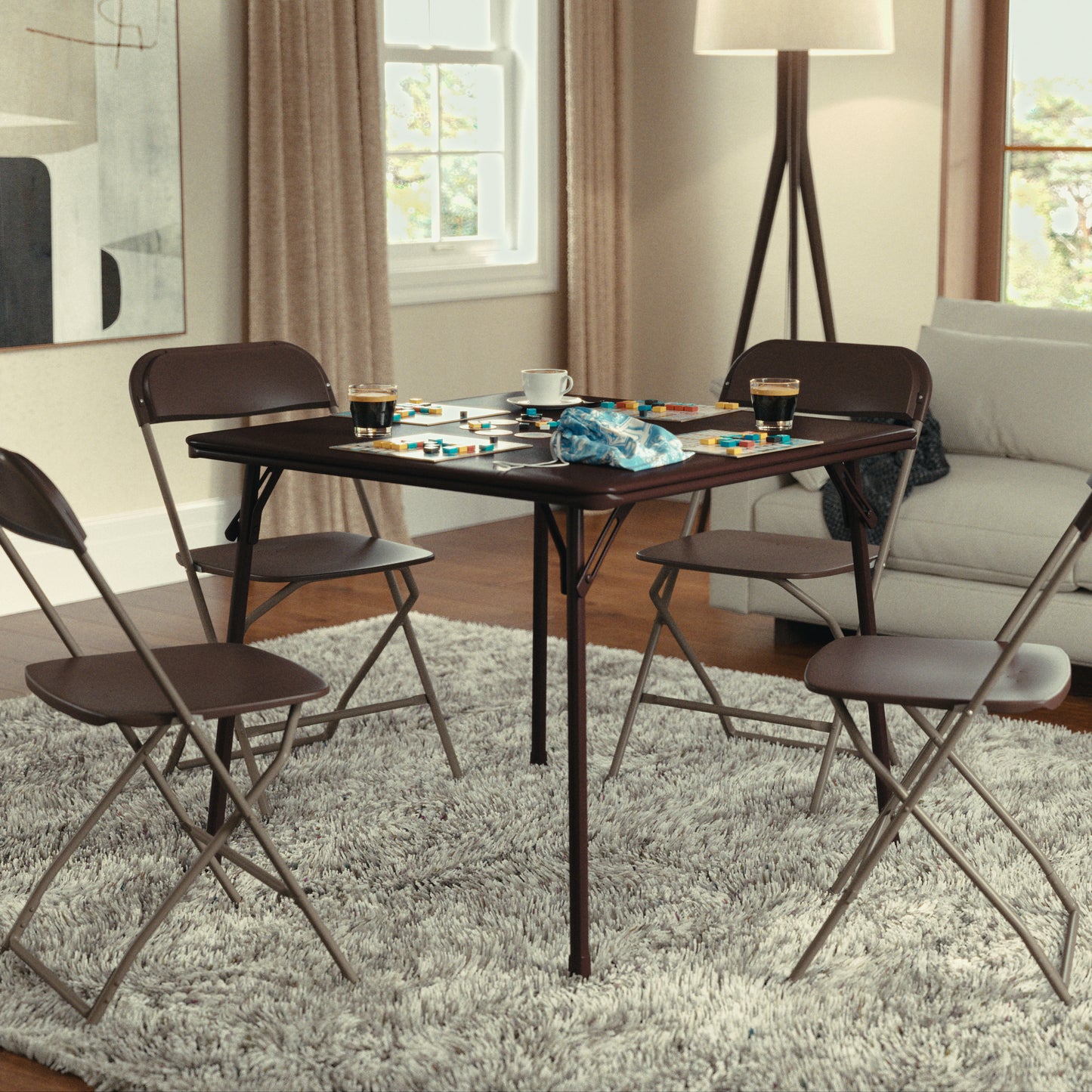 Madelyn Brown 33.5" Folding Card Table for 4 with Foldable Legs and Portable Lightweight Design Brown