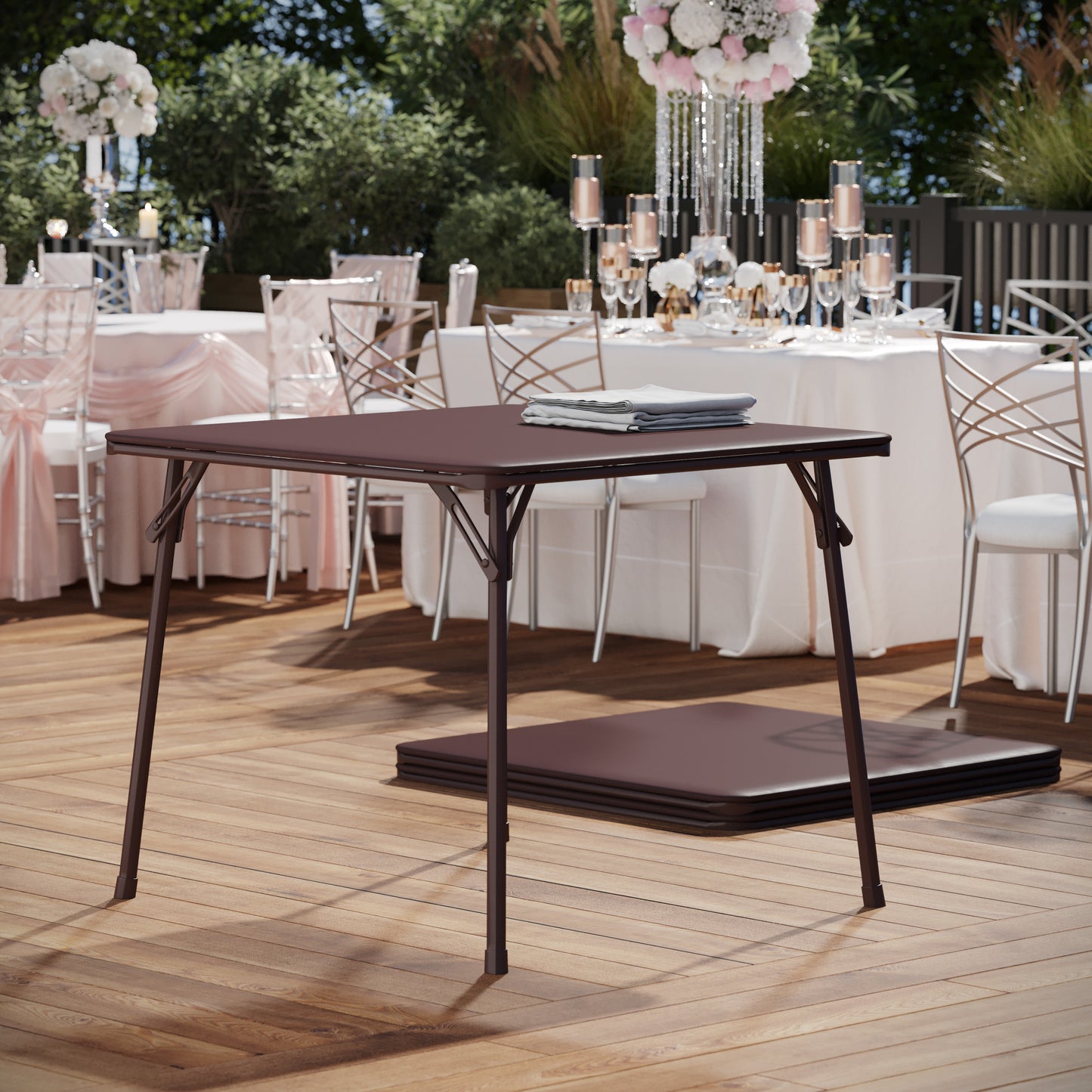Madelyn Brown 33.5" Folding Card Table for 4 with Foldable Legs and Portable Lightweight Design Brown