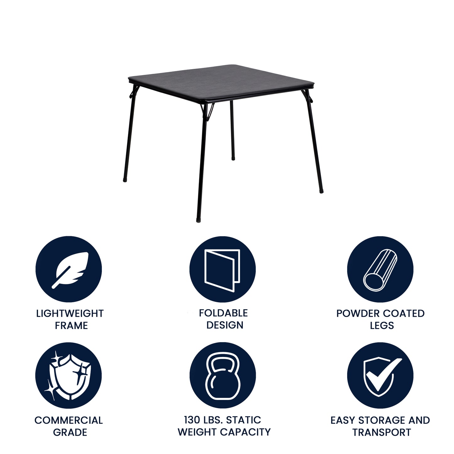 Madelyn Black 33.5" Folding Card Table for 4 with Foldable Legs and Portable Lightweight Design Black