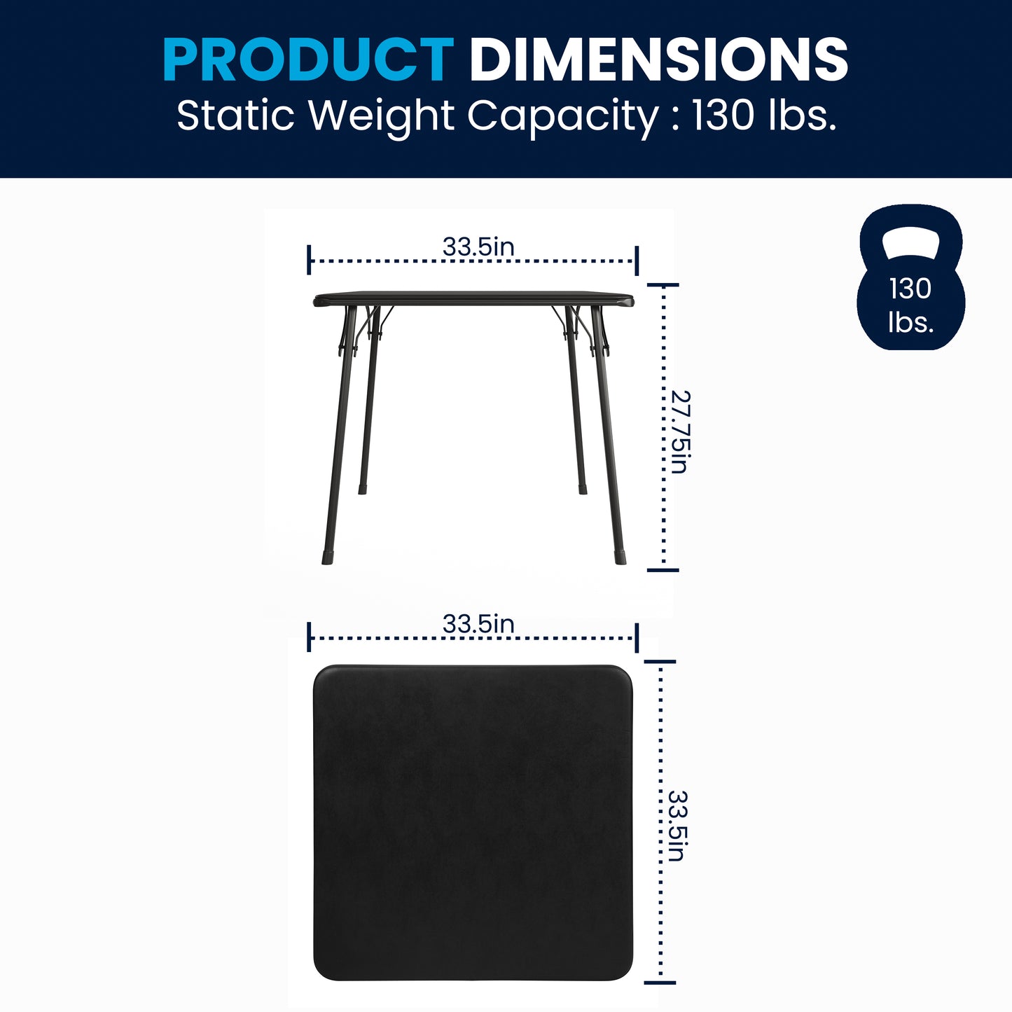 Madelyn Black 33.5" Folding Card Table for 4 with Foldable Legs and Portable Lightweight Design Black