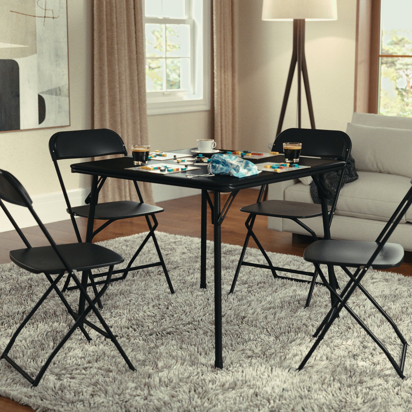 Madelyn Black 33.5" Folding Card Table for 4 with Foldable Legs and Portable Lightweight Design Black