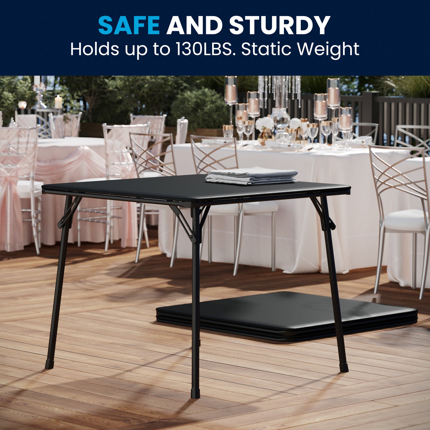 Madelyn Black 33.5" Folding Card Table for 4 with Foldable Legs and Portable Lightweight Design Black