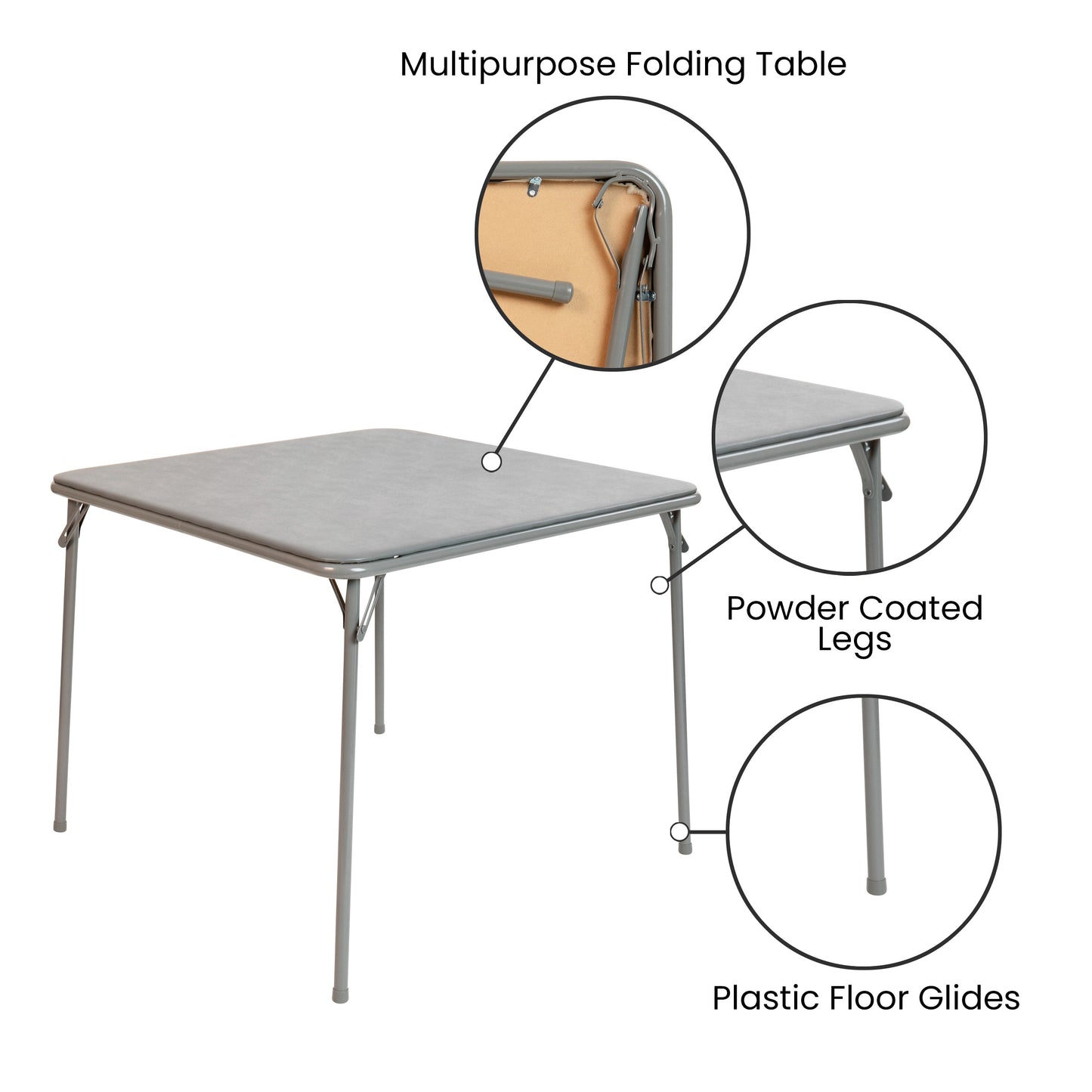 Madelyn Gray 33.5" Folding Card Table for 4 with Foldable Legs and Portable Lightweight Design Gray