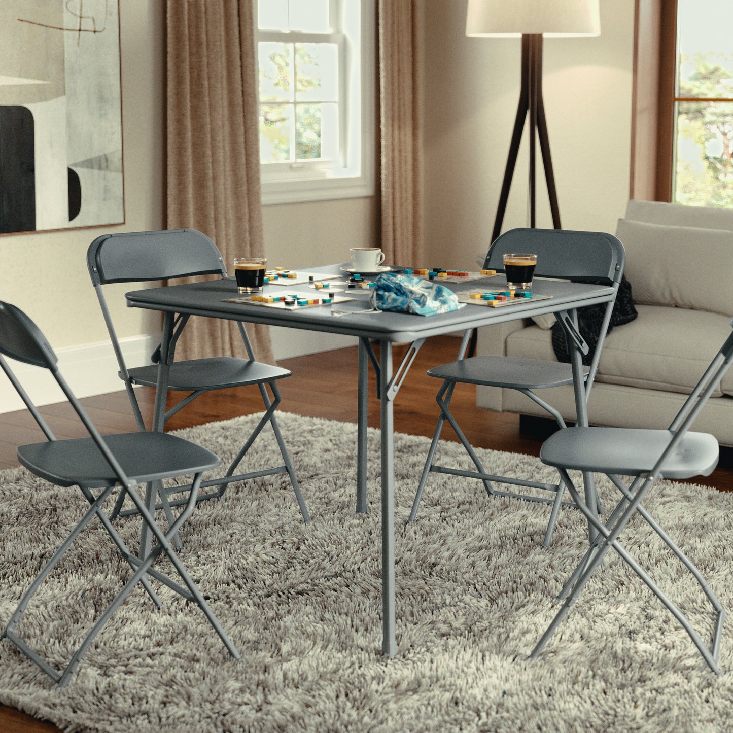 Madelyn Gray 33.5" Folding Card Table for 4 with Foldable Legs and Portable Lightweight Design Gray