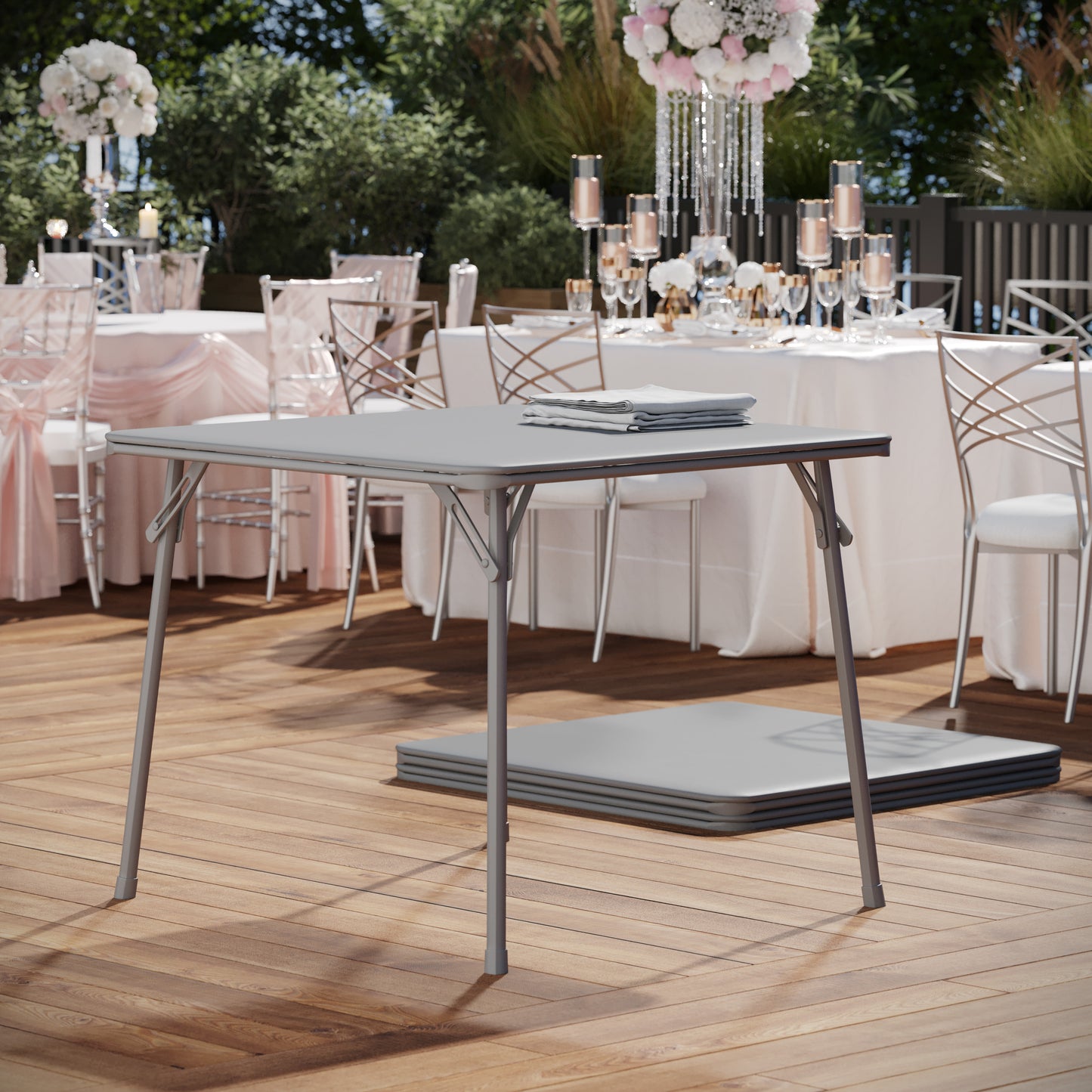 Madelyn Gray 33.5" Folding Card Table for 4 with Foldable Legs and Portable Lightweight Design Gray