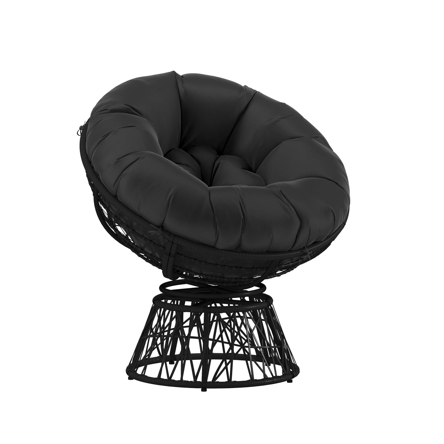 Bowie Comfort Series Black Swivel Patio Chair with Black Cushion Black Cushion/Black Frame