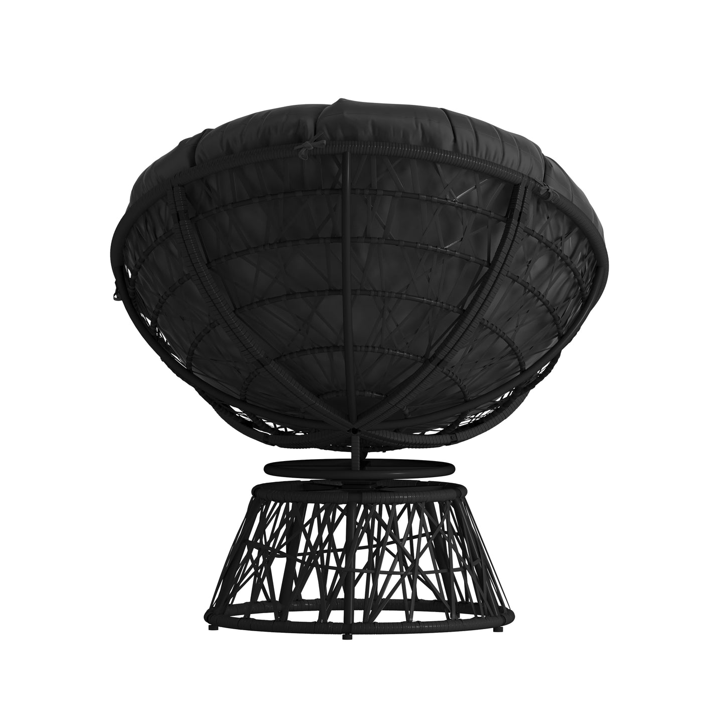 Bowie Comfort Series Black Swivel Patio Chair with Black Cushion Black Cushion/Black Frame
