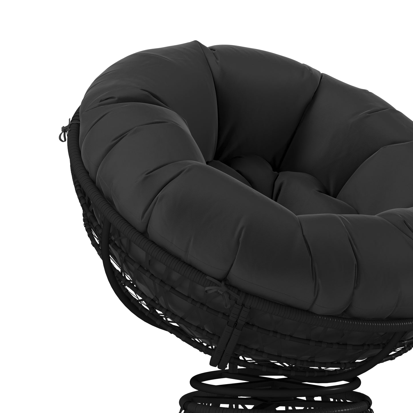 Bowie Comfort Series Black Swivel Patio Chair with Black Cushion Black Cushion/Black Frame
