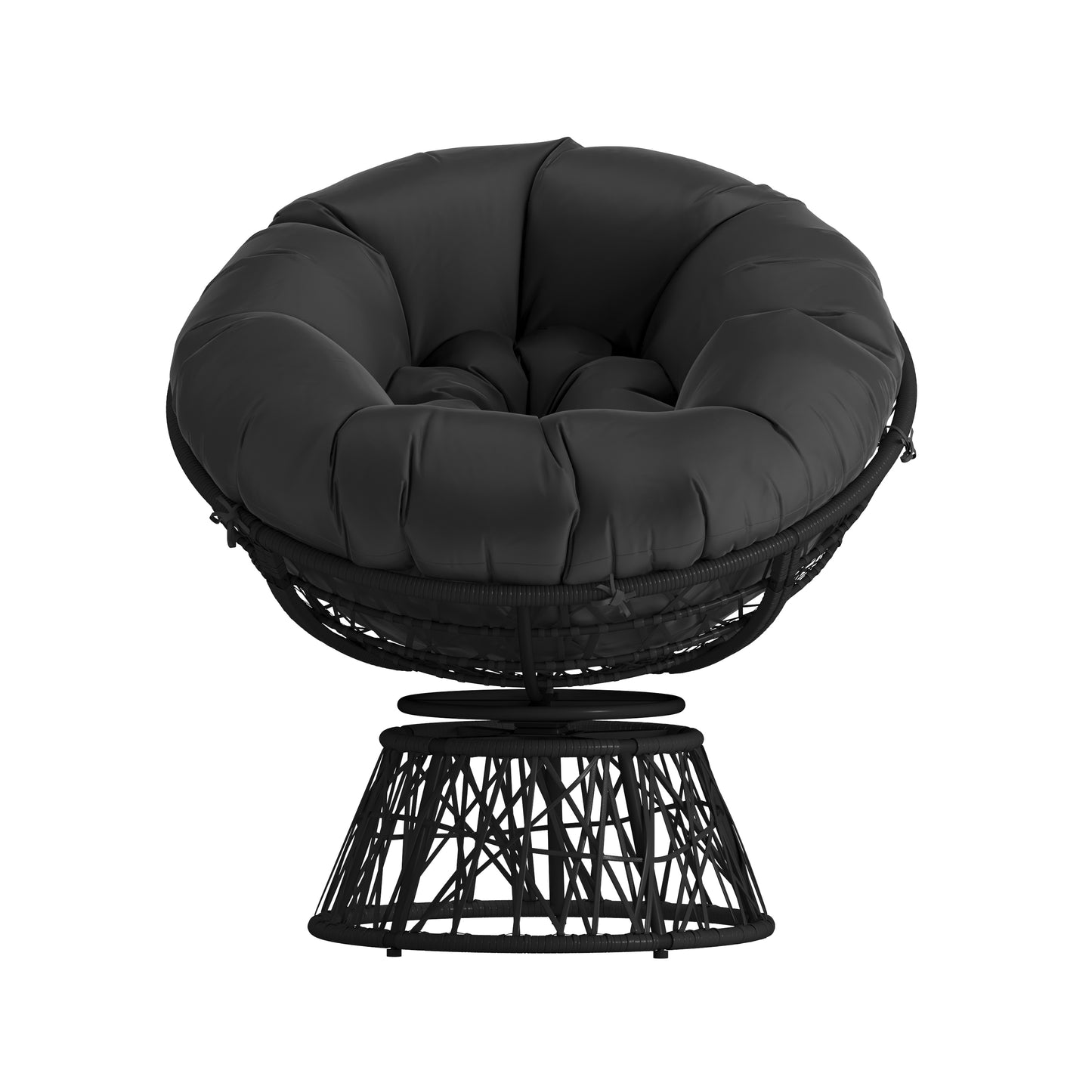 Bowie Comfort Series Black Swivel Patio Chair with Black Cushion Black Cushion/Black Frame