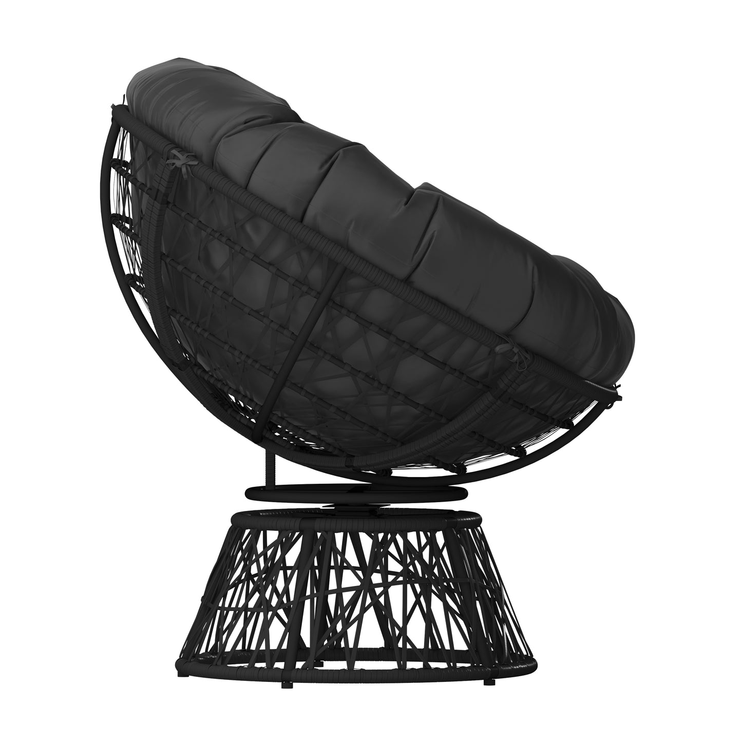 Bowie Comfort Series Black Swivel Patio Chair with Black Cushion Black Cushion/Black Frame