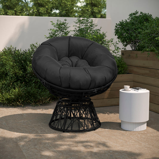 Bowie Comfort Series Black Swivel Patio Chair with Black Cushion Black Cushion/Black Frame
