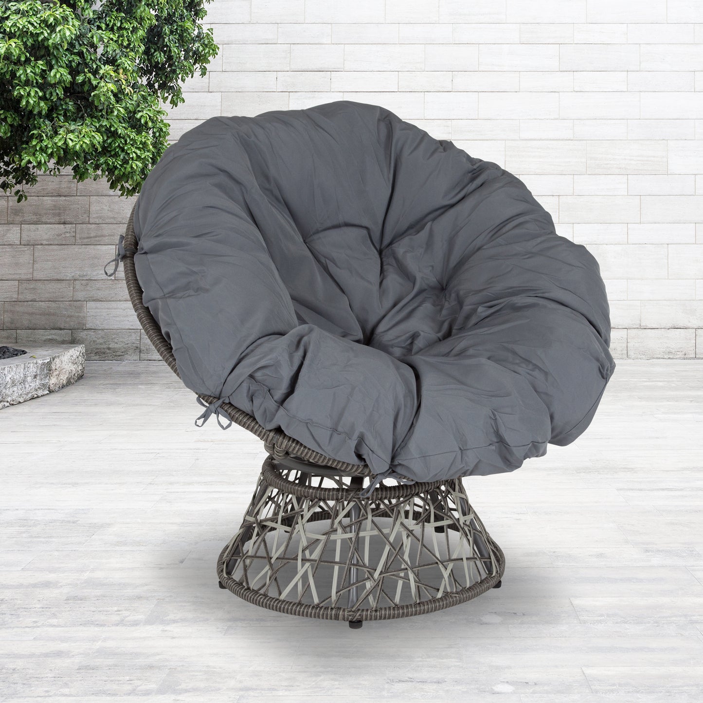 Bowie Comfort Series Swivel Patio Chair with Dark Gray Cushion Gray Cushion/Gray Frame