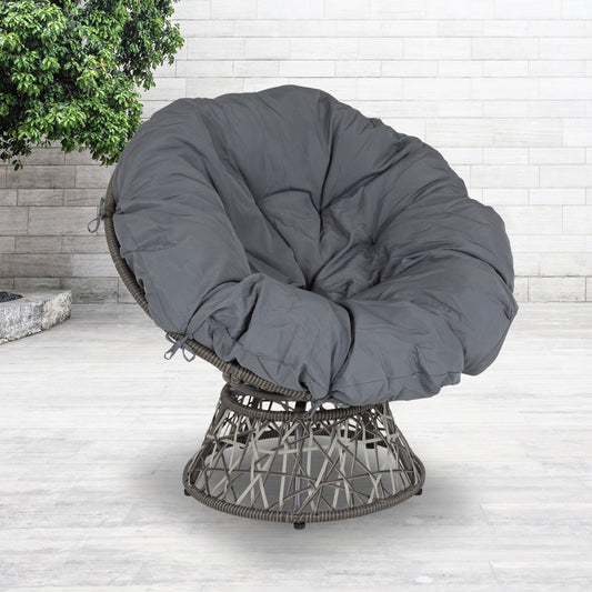 Bowie Comfort Series Swivel Patio Chair with Dark Gray Cushion Gray Cushion/Gray Frame