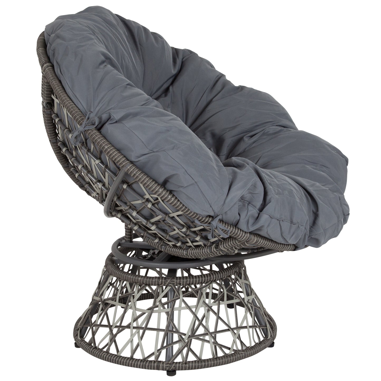 Bowie Comfort Series Swivel Patio Chair with Dark Gray Cushion Gray Cushion/Gray Frame