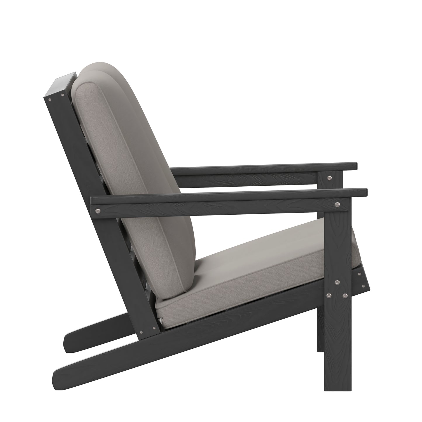 Charlestown All-Weather Poly Resin Wood Adirondack Style Deep Seat Patio Loveseat with Cushions, Black/Charcoal Gray Cushions/Black Frame