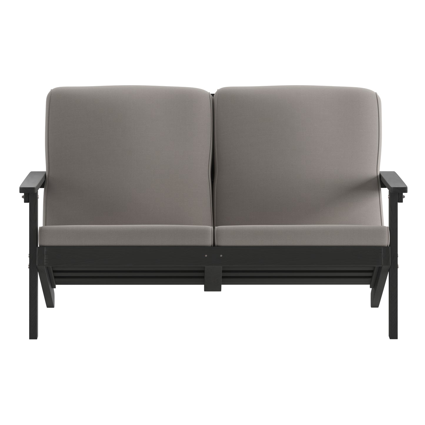 Charlestown All-Weather Poly Resin Wood Adirondack Style Deep Seat Patio Loveseat with Cushions, Black/Charcoal Gray Cushions/Black Frame