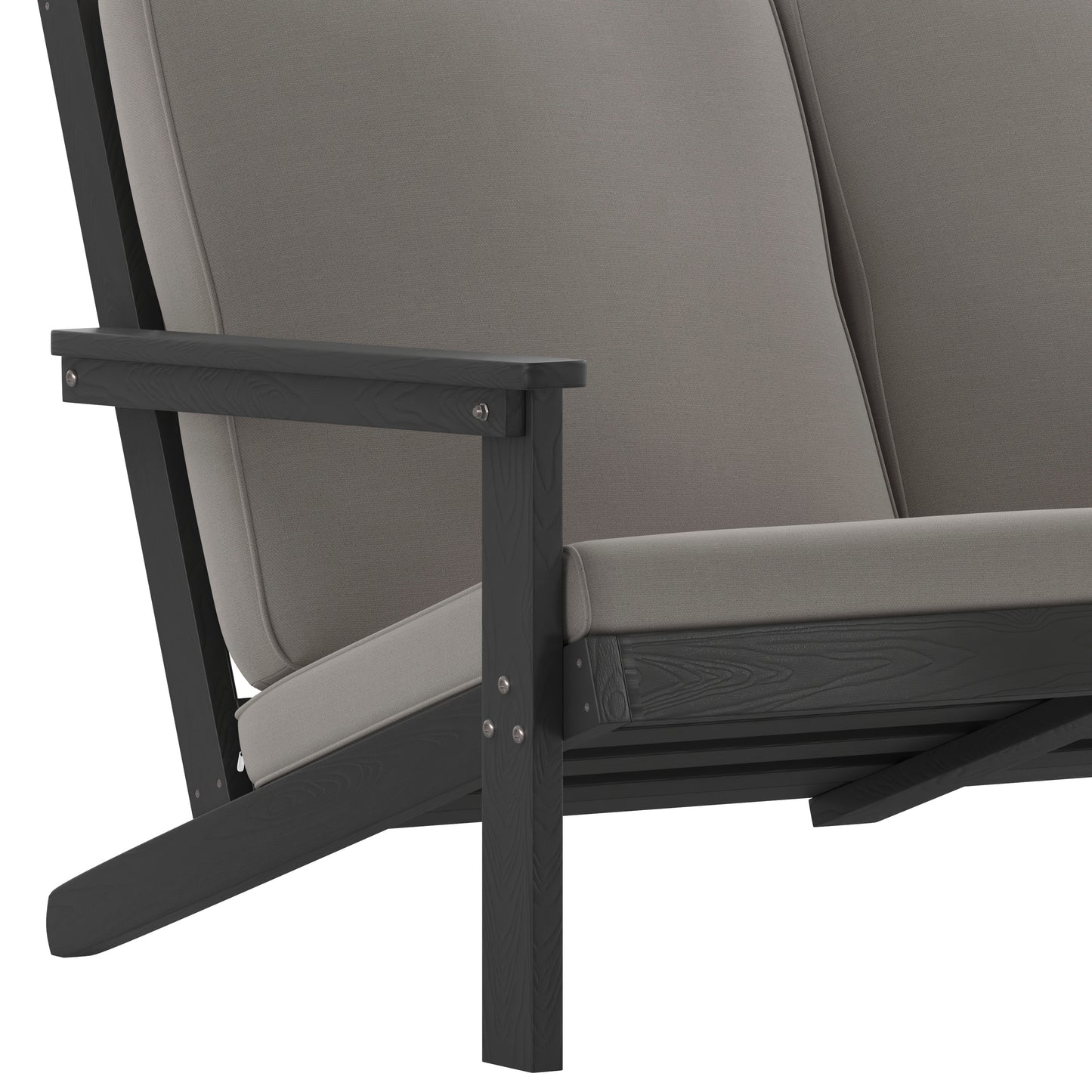 Charlestown All-Weather Poly Resin Wood Adirondack Style Deep Seat Patio Loveseat with Cushions, Black/Charcoal Gray Cushions/Black Frame