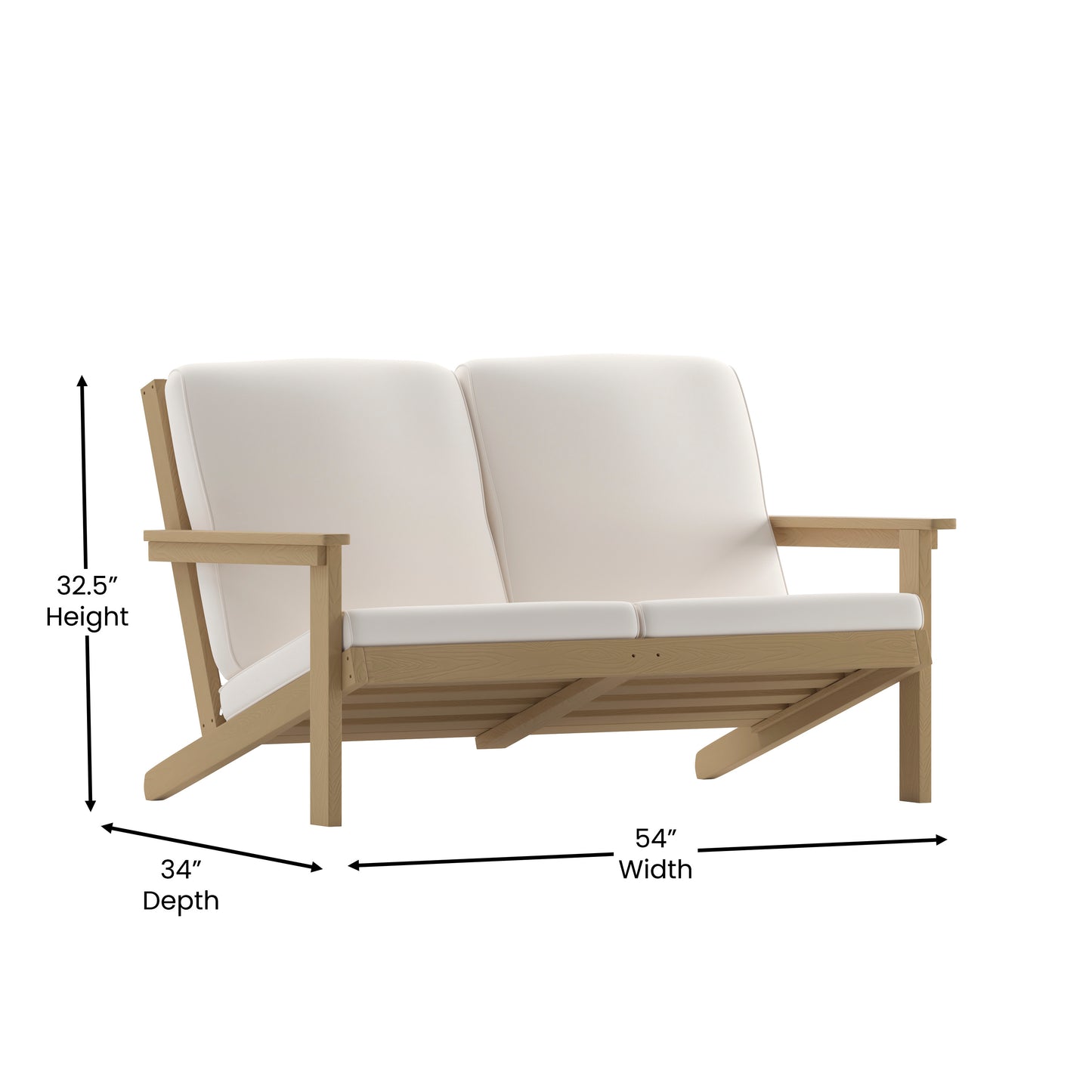Charlestown All-Weather Poly Resin Wood Adirondack Style Deep Seat Patio Loveseat with Cushions, Natural Cedar/Cream Cream Cushions/Natural Cedar Frame