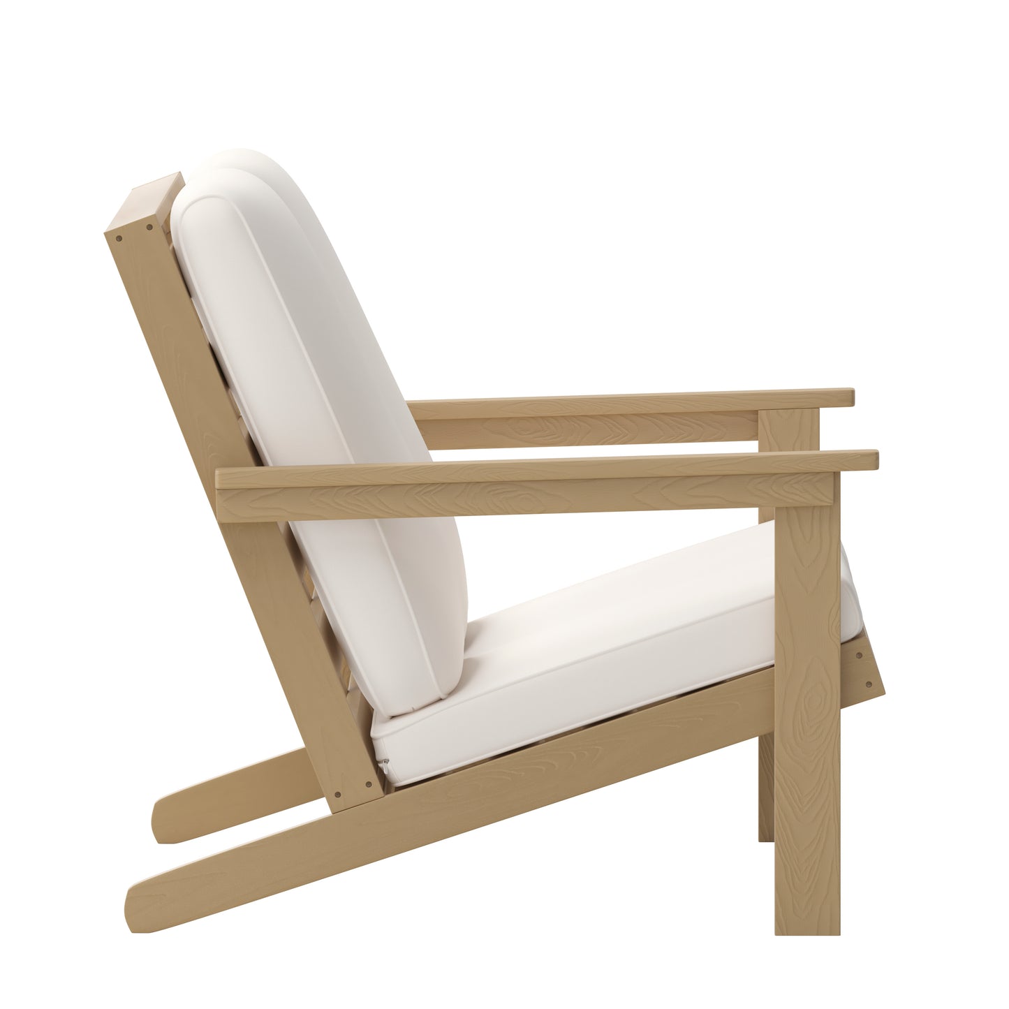Charlestown All-Weather Poly Resin Wood Adirondack Style Deep Seat Patio Loveseat with Cushions, Natural Cedar/Cream Cream Cushions/Natural Cedar Frame