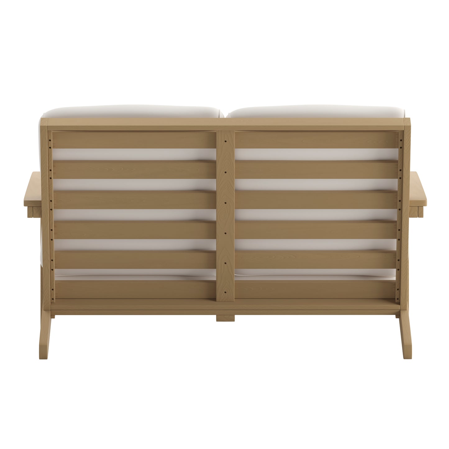 Charlestown All-Weather Poly Resin Wood Adirondack Style Deep Seat Patio Loveseat with Cushions, Natural Cedar/Cream Cream Cushions/Natural Cedar Frame